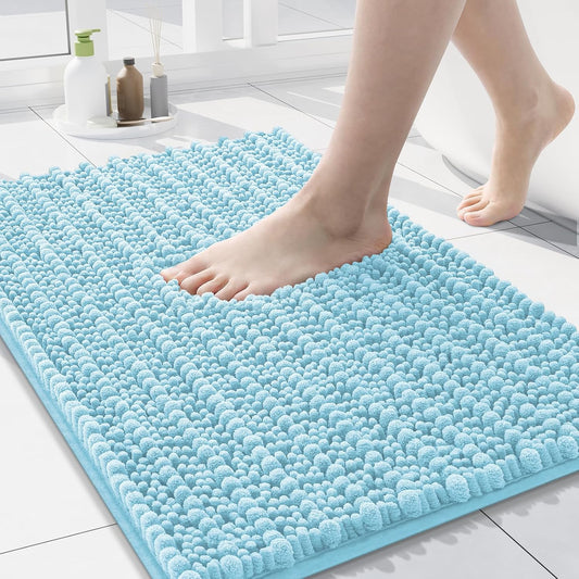 Arotive Luxury Chenille Bathroom Rug Mat, Extra Soft Thick Absorbent Shaggy Bath Rugs, Non-Slip Machine Wash Dry, Plush Bath Mats for Bathroom, Shower and Tub, 30x17, Blue