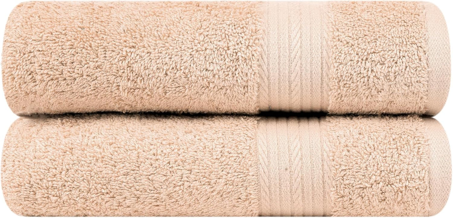 Ample Decor Bathroom Hand Towel 18 X 28 Inch 600 GSM 100% Cotton, Absorbent Thick- 2Pcs Beige
