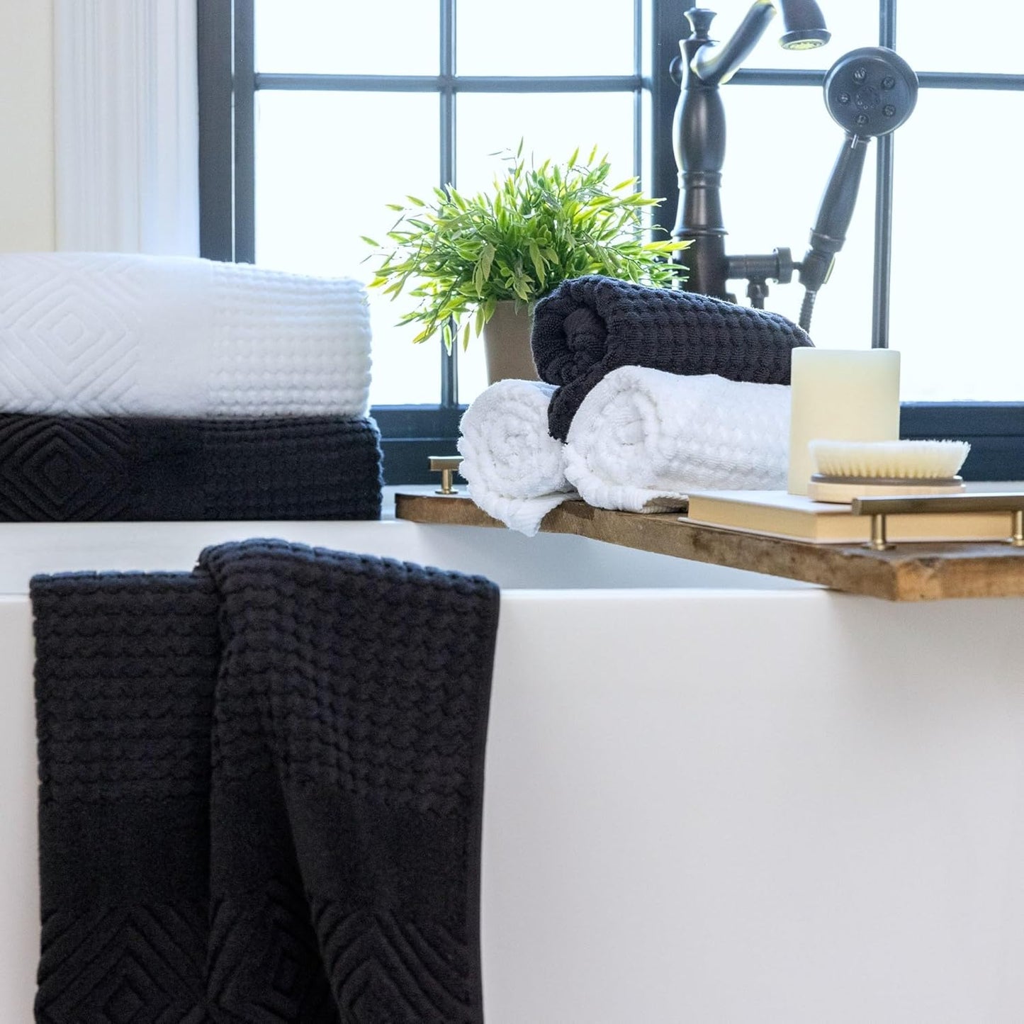 Texere 100% Organic Cotton Diamond Jacquard 700 GSM Luxury Bath Towel Sets - Ultra Soft and Absorbent Hotel and Spa Quality (Diamond, Bright White, 2 Bath Towels)