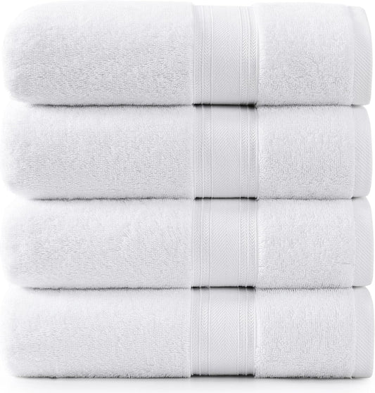 LANE LINEN 100% Cotton 4 Pack Bath Sheets (35"x66") - Zero Twist Cotton - Extra Large Bath Towels Set - Quick Drying, Soft & Absorbent Oversized Bathroom Towel Sets - Hotel Quality - White Towels