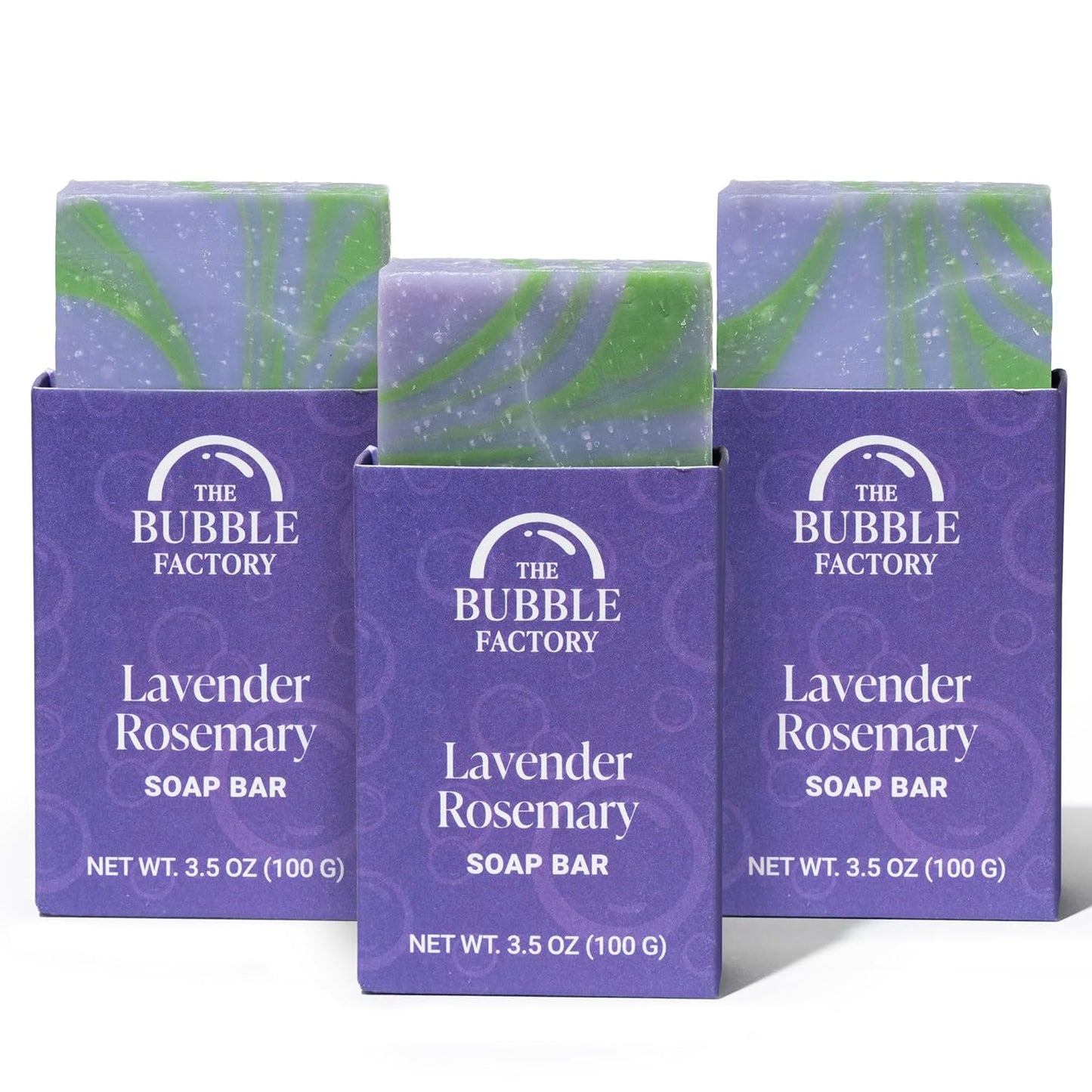The Bubble Factory Handmade Natural Bath & Body Soap Bar, Vegan, All-Natural, Palm Oil Free, Made in USA with Shea Butter + Essential Oils, Lavender Rosemary, 3 Bars