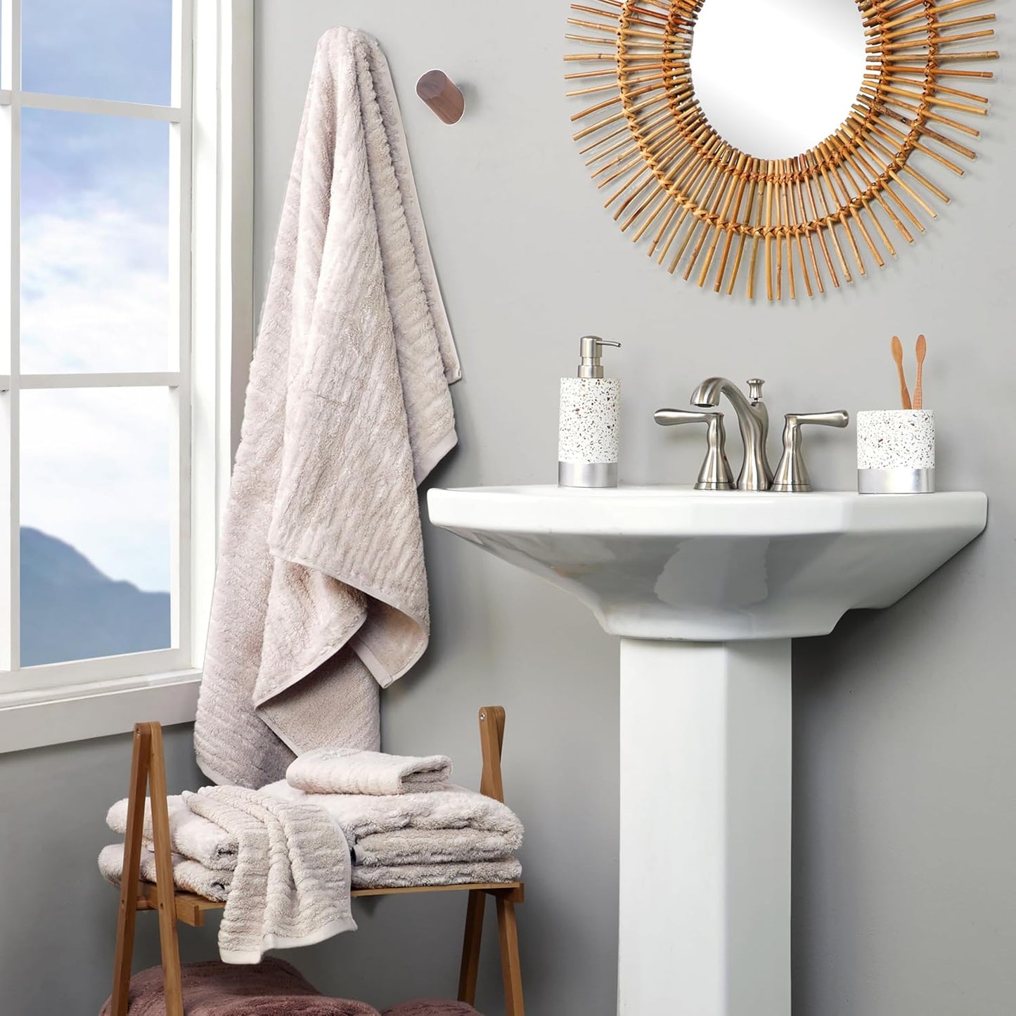 SKL Home CloudSoft Cotton Luxury 2-Piece Hand Towel Set, Oatmeal