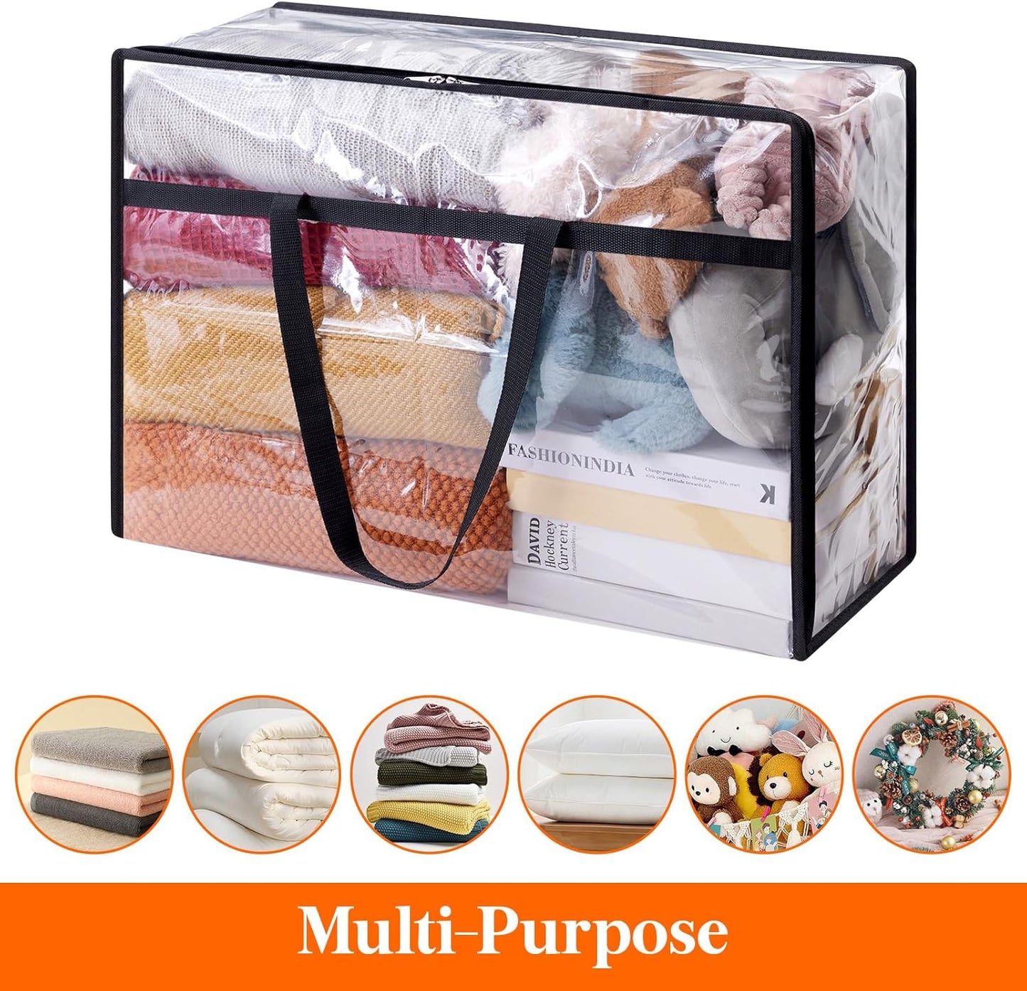 Lifewit 6 Pack Clear Clothes Storage Bags, 60L Plastic Blanket Storage Bag, Vinyl Foldable Moving Bags with Zipper, Closet Organizers and Storage Containers for Bedding, Duvet, Comforter