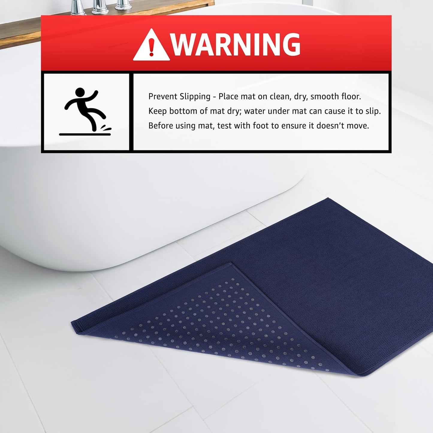 American Soft Linen Bath Rug, 20 in 34 in 100% Cotton Bath Mats Rugs for Bathroom, Slip Reducer Washable Shaggy Form Area Rugs, Navy Blue Bath Rug