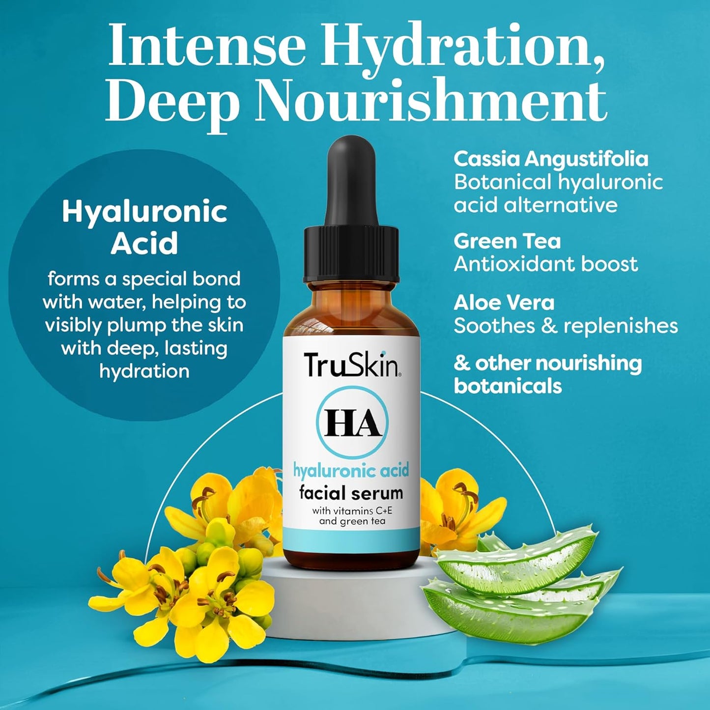 TruSkin Hyaluronic Acid Serum for Face + 7 Ultra Hydrating Ingredients – Best Face Serum for Moisturizing, Visibly Plumping Skin & Smoothing the Look of Fine Lines, 2 fl oz