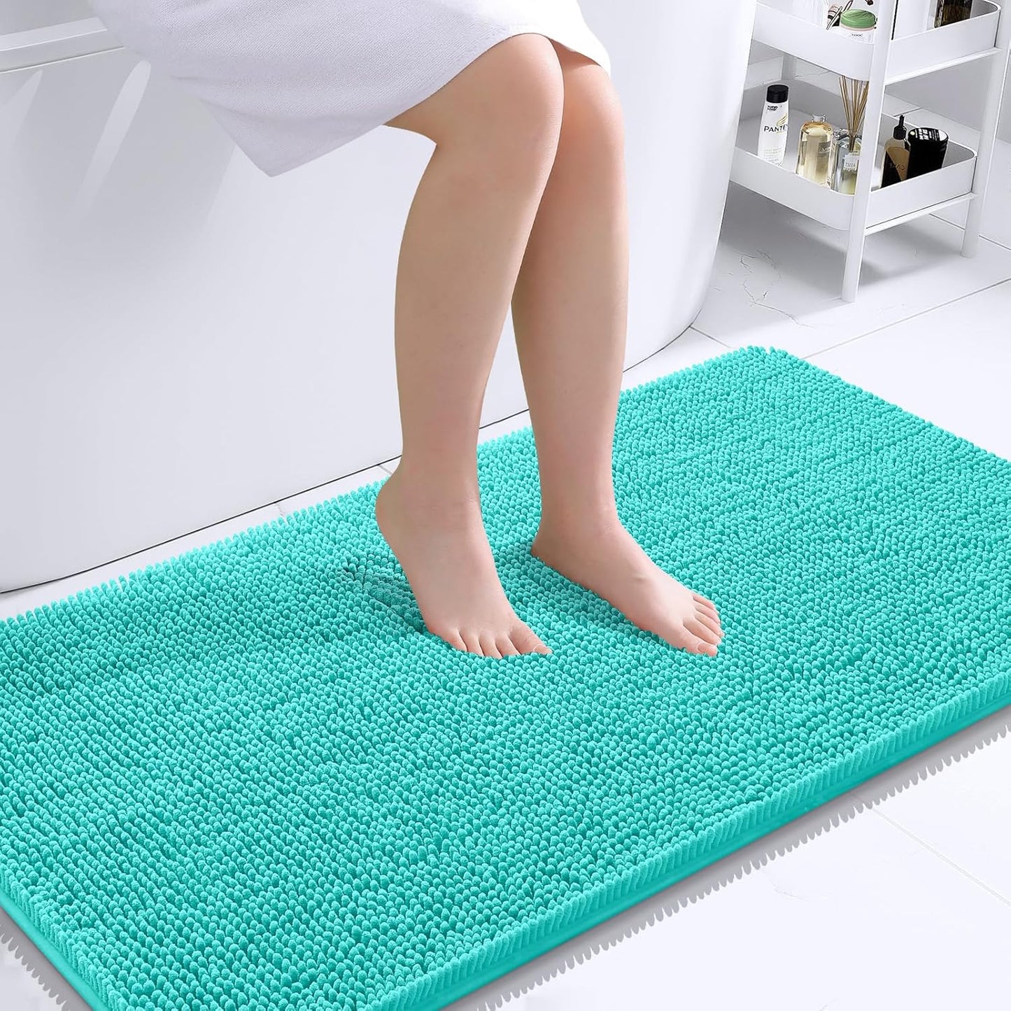 OLANLY Bathroom Rugs 44x24, Extra Soft Absorbent Chenille Bath Rugs, Rubber Backing Quick Dry, Machine Washable Bath Mats for Bathroom Floor, Tub and Shower, Home Decor Accessories, Teal