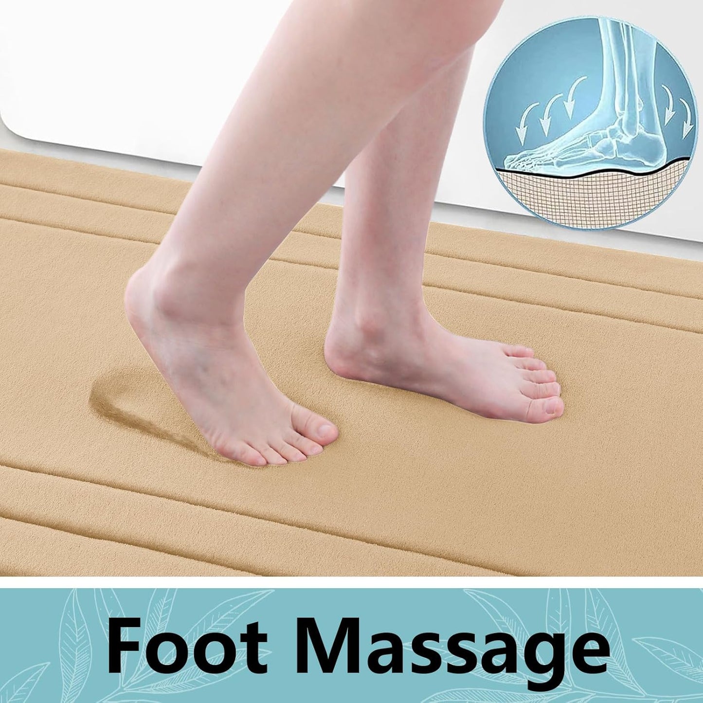 Arotive Memory Foam Bathroom Rug Mat 47x20, Ultra Soft and Absorbent Bath Mat, Machine Wash Dry, Comfortable Bath Rug Carpet for Bathroom Floor, Tub and Shower, Beige