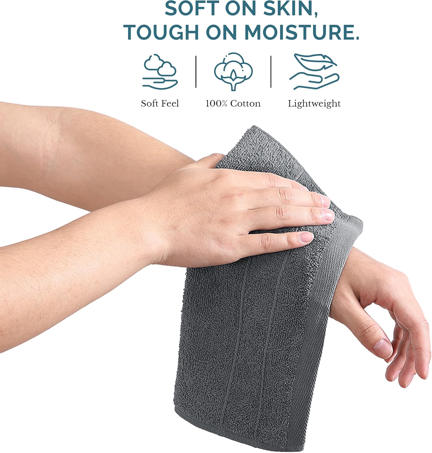 Casa Platino Wash Cloths Set of 12- Spa & Salon Quality - 100% Ring Spun Cotton Face Towels - Soft & Ultra Absorbent Washcloths for Body, Beauty, Home, Gym - Fingertip Towels - 13"x13", Cool Grey