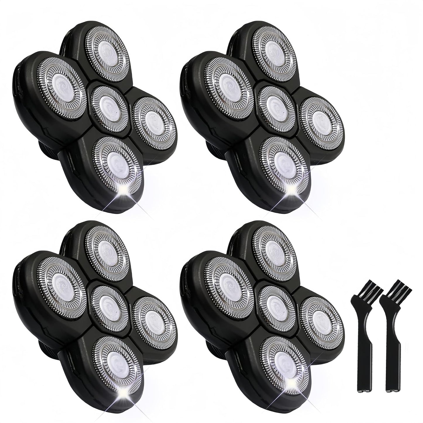 4PCS Shaver Replacement Blades for Head Shaver, 5 Blades Shaver Heads for Bald Men, Head and Face Electric Razor Shaver Heads, 2 Cleaning Brush