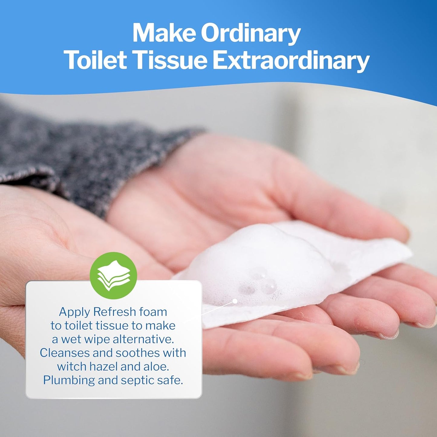 Refresh Liquid Wipe Free: Toilet Paper Foam Dispenser Refill for Sensitive Skin. Eco-Friendly Flushable Wet Wipe Alternative with Witch Hazel and Aloe. 16 oz Refill (1 Pack)