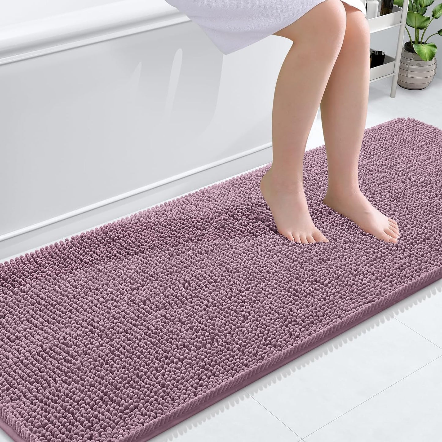 OLANLY Bathroom Rugs 70x24, Extra Soft Absorbent Chenille Bath Rugs, Rubber Backing Quick Dry, Machine Washable Bath Mats for Bathroom Floor, Tub and Shower, Home Decor Accessories, Deep Plum