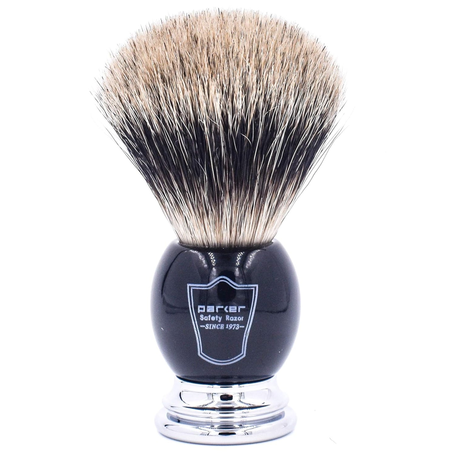 Parker Pure Badger Shaving Brush with Black & Chrome Handle + Stand | 22mm Knot for Cream or Soap | Handcrafted Wet Shaving Brush for Men | Premium Grooming Tool | Iconic Brand