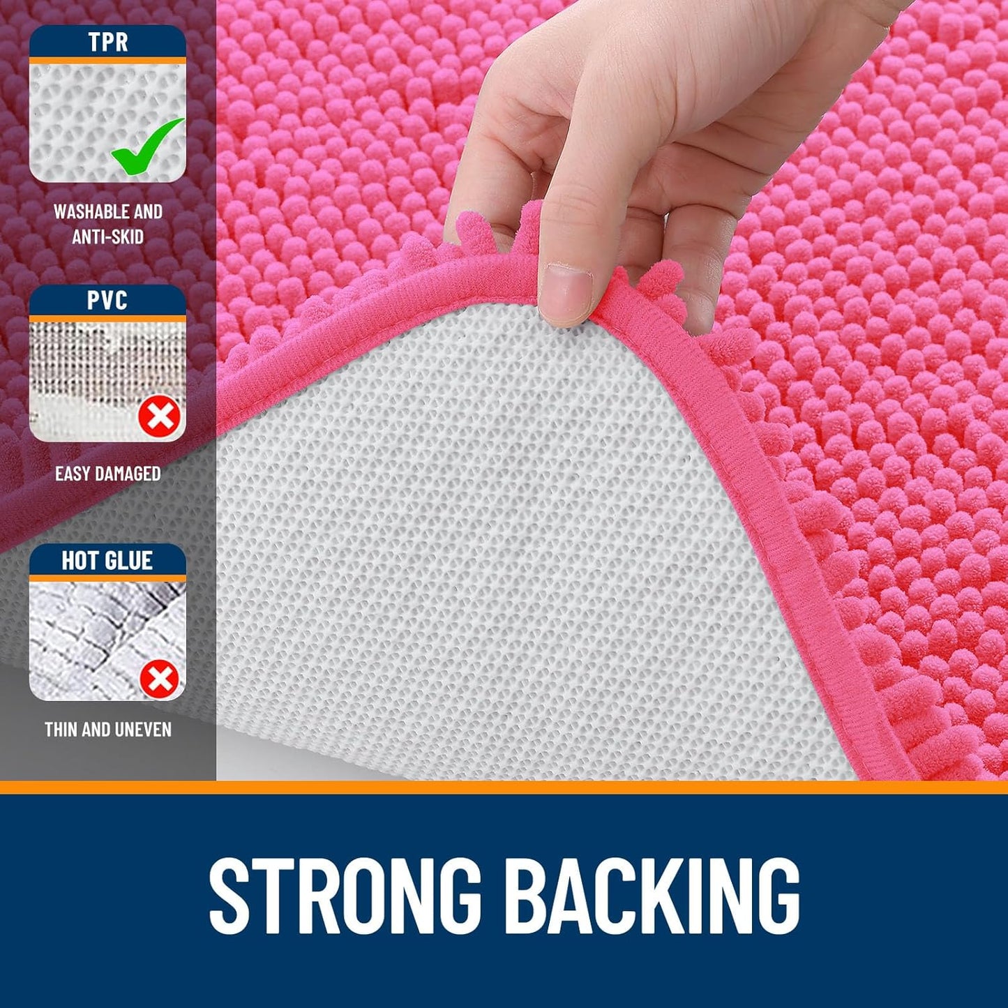 OLANLY Bathroom Rugs 59x24, Extra Soft Absorbent Chenille Bath Rugs, Rubber Backing Quick Dry, Machine Washable Bath Mats for Bathroom Floor, Tub and Shower, Home Decor Accessories, Hot Pink