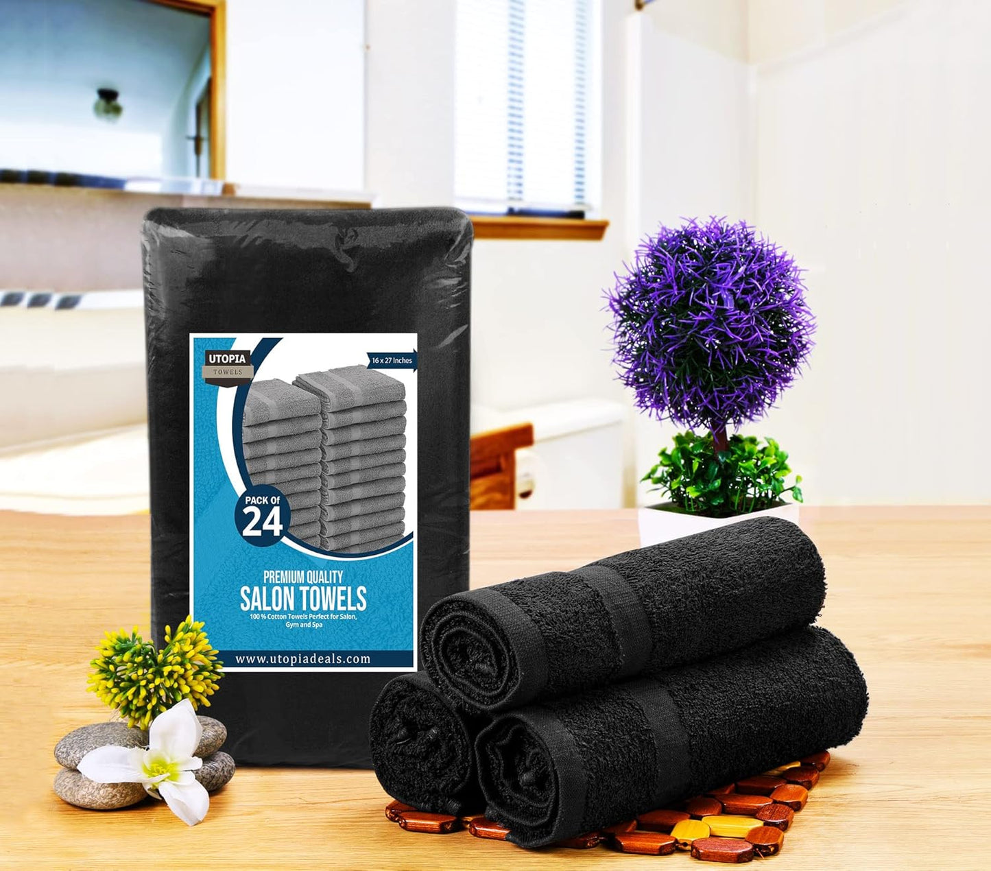 Utopia Towels Black Salon Towels, Pack of 72 (Not Bleach Proof, 16 x 27 Inches) Highly Absorbent Towels for Hand, Gym, Beauty, Spa, and Home Hair Care