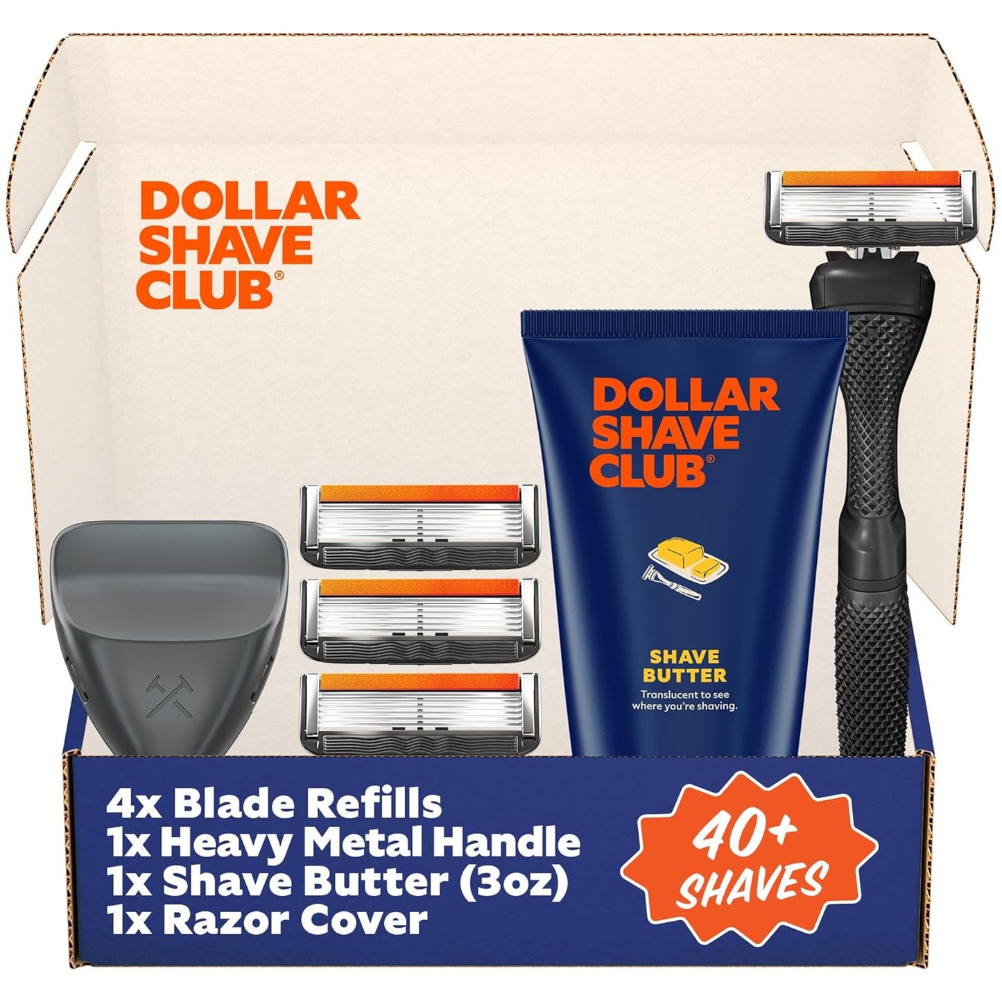 Dollar Shave Club | The Member Exclusive Shave Set | 4 Extra Close Refill Cartridges, 1 Handle (Black), 1 Shave Butter 3 ounce, 1 Razor Cover, Razors for Men