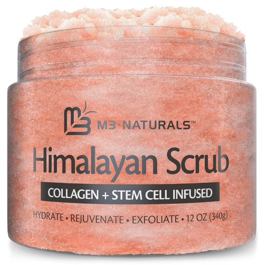 Himalayan Salt Scrub, Face, Foot, and Body Exfoliator with Collagen and Stem Cells, Exfoliating Scrub for Toning, Cellulite, and Skin Care by M3 Naturals