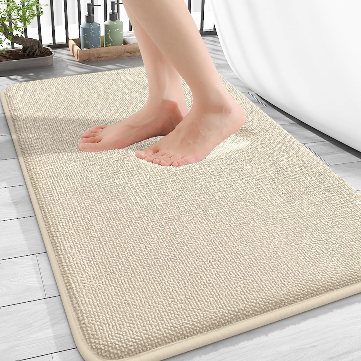 OLANLY Thick Memory Foam Bath Mat Rug 30x20, Extra Soft Absorbent Bathroom Rug, Quick Dry Bath Mats, Non-Slip, Machine Washable Carpet for Bathroom, Tub and Shower, Home Decor Accessories, Sand