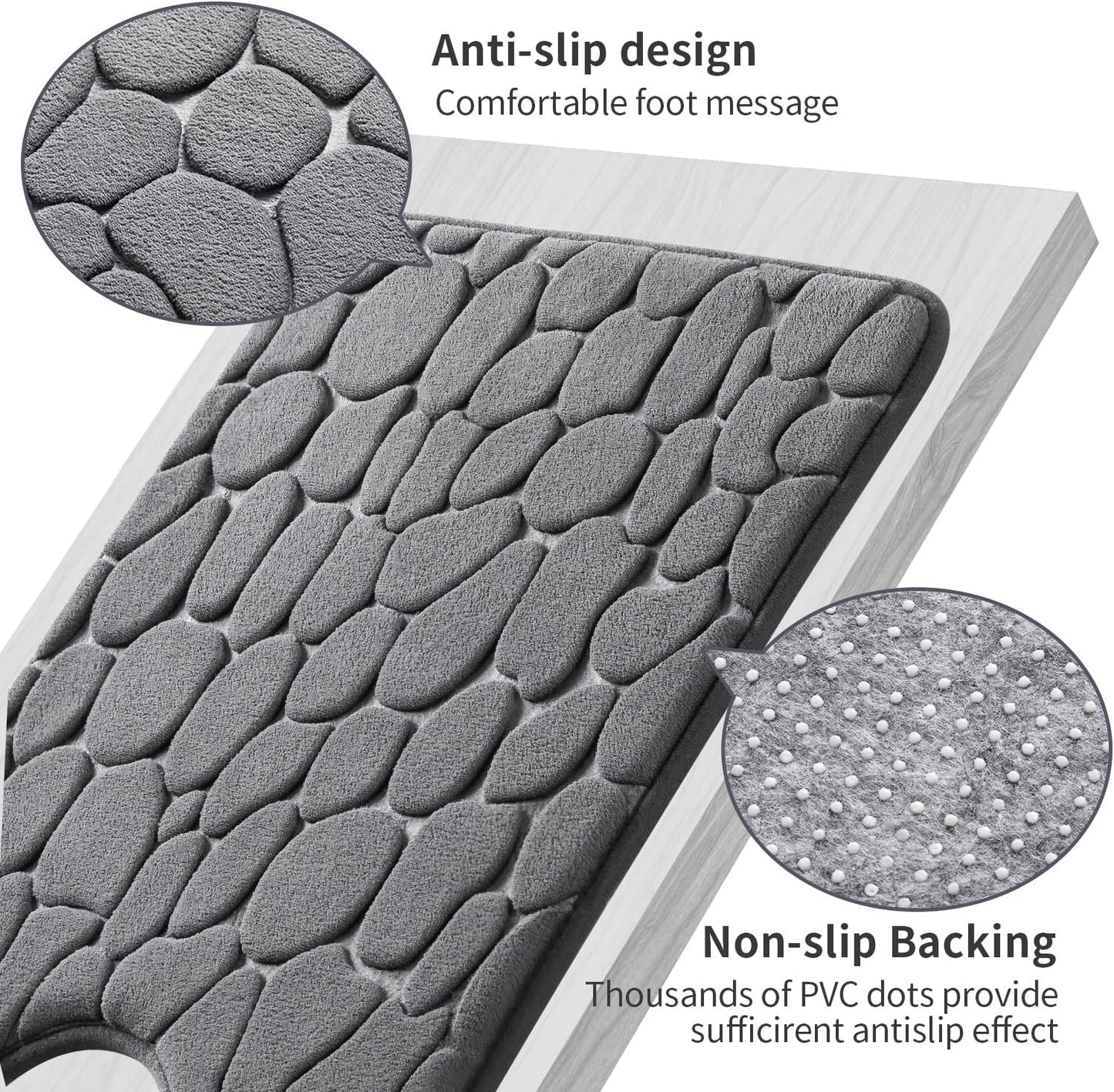 YIHOUSE Memory Foam Bath Mat Cobblestone Bathroom Rugs Super Water Absorbent Bath Mats for Bathroom Machine Washable Bath Rugs(20 x 24,Dark Gray)