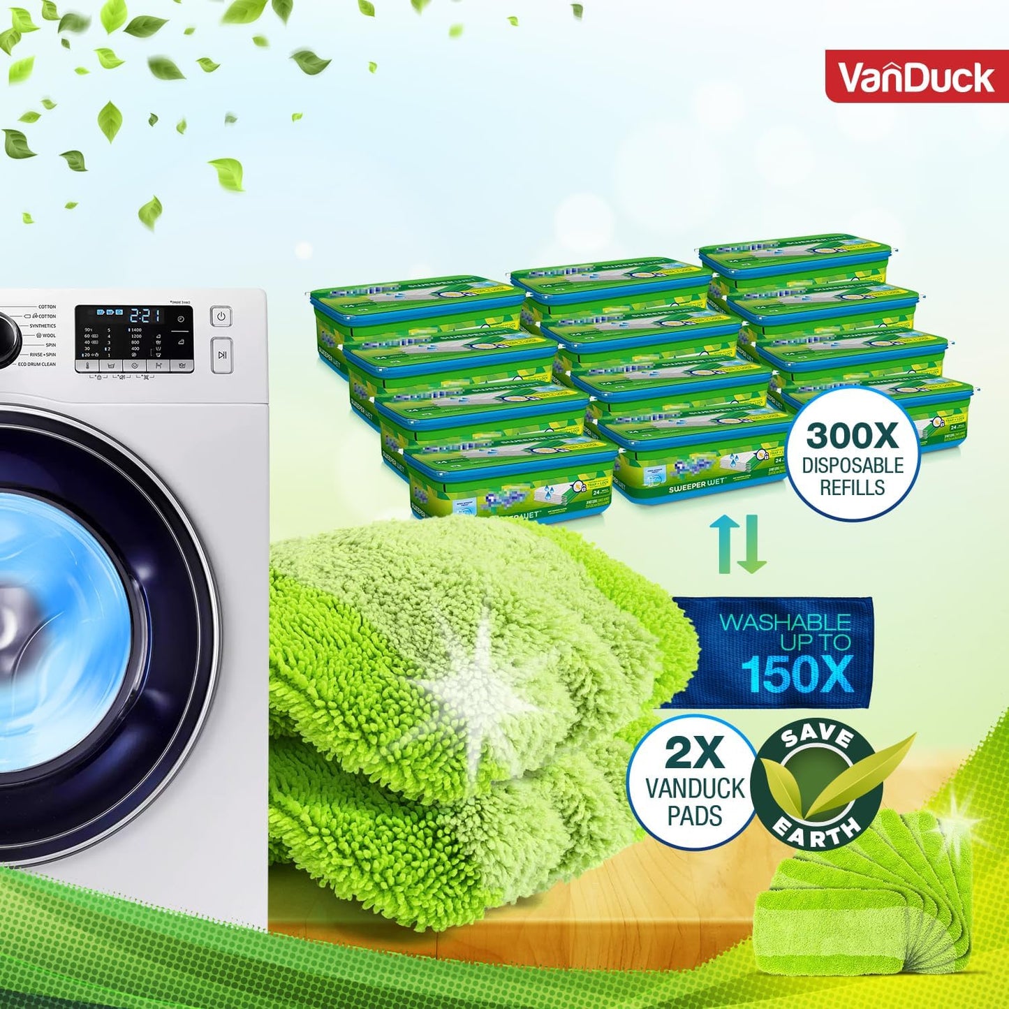 VanDuck Reusable Mop Pads Compatible with Swiffer Sweeper (2-Pack) - Washable Microfiber Mop Pads for Wet & Dry Use - All Purpose Floor Mopping and Cleaning Product