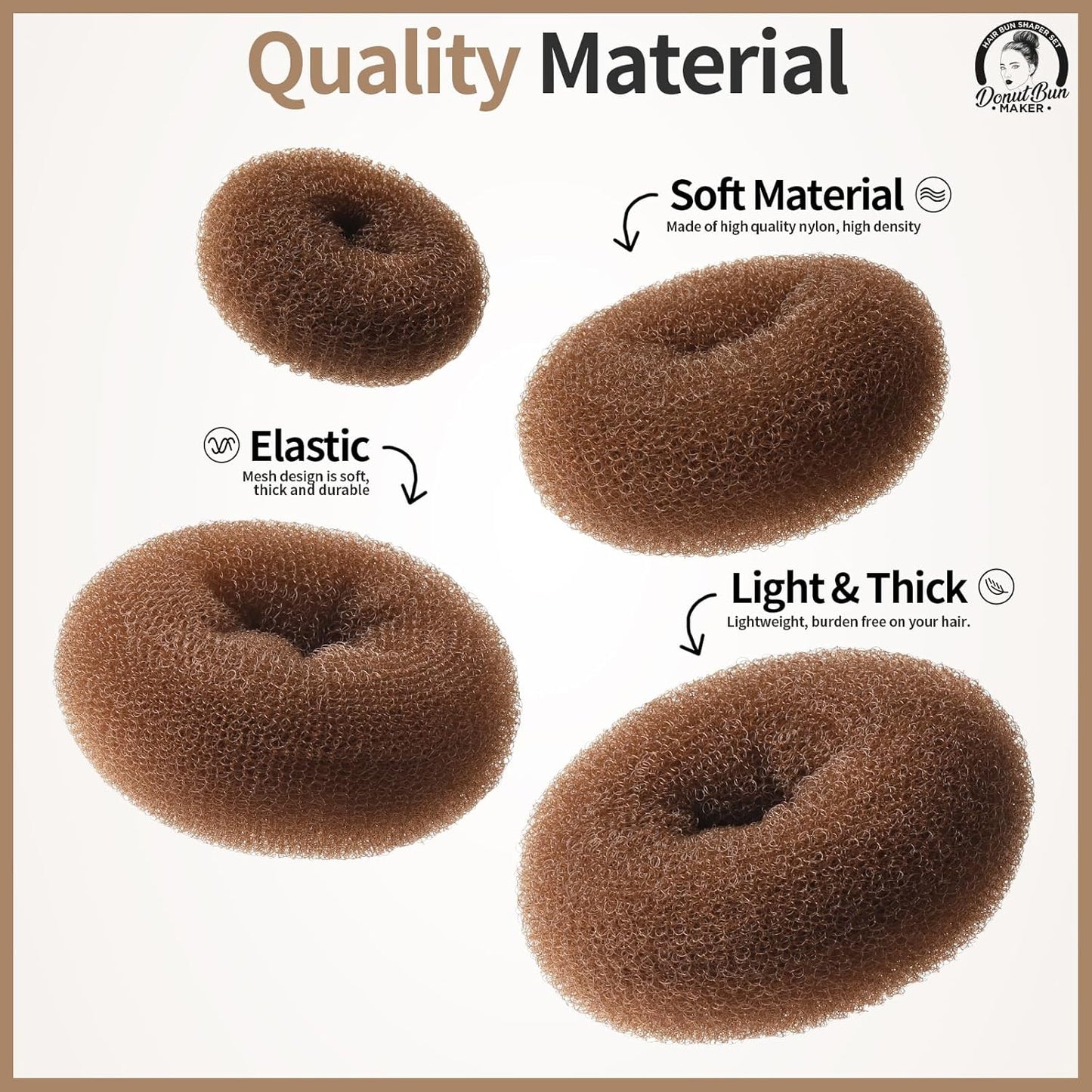 Teenitor Hair Bun Maker for Kids Girls - Hair Donuts, Ballet Bun in 4 Sizes, Light Brown
