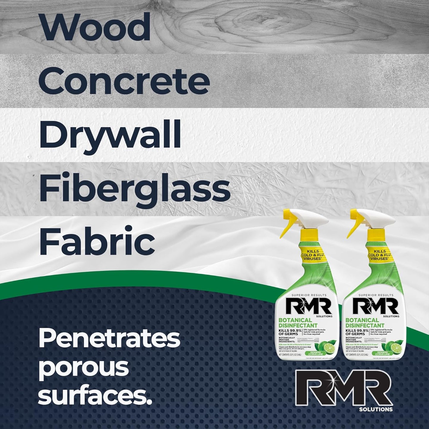 RMR Brands Botanical Disinfectant and Cleaner, Kills 99% of Household Bacteria and Viruses, EPA Registered, 2 Pack - 32 Fl Oz