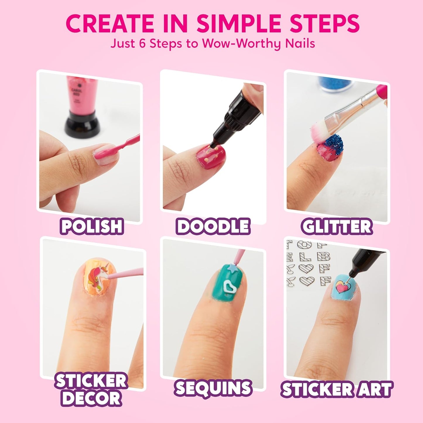 Klever Kits Kids Nail Polish Set, Nail Art Kit for Girls, Birthday Gifts for Girls Ages 7 and up, Makeup for Kids, Glitter, Sequins, Stickers , Peel Off & Quick Dry