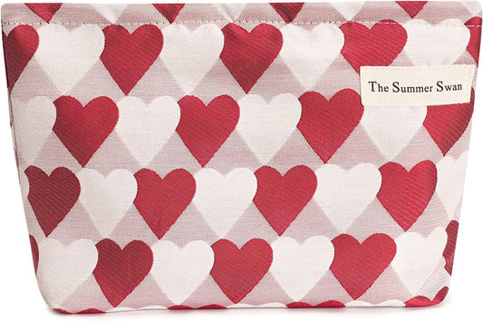 Summer Swan Large Floral Mid-day Clutch Period Kit Hygiene Skincare Cute Makeup Bag (Valentine Hearts Red)