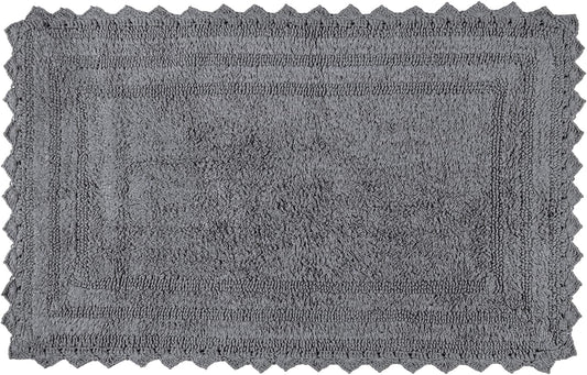 RAJRANG Titanium Grey Cotton Bath Rug – Rectangle 34x21 Inches with Crochet Edge – Reversible, Absorbent, Soft Boho Mat for Bathroom, Vanity, Spa, or Kitchen Use