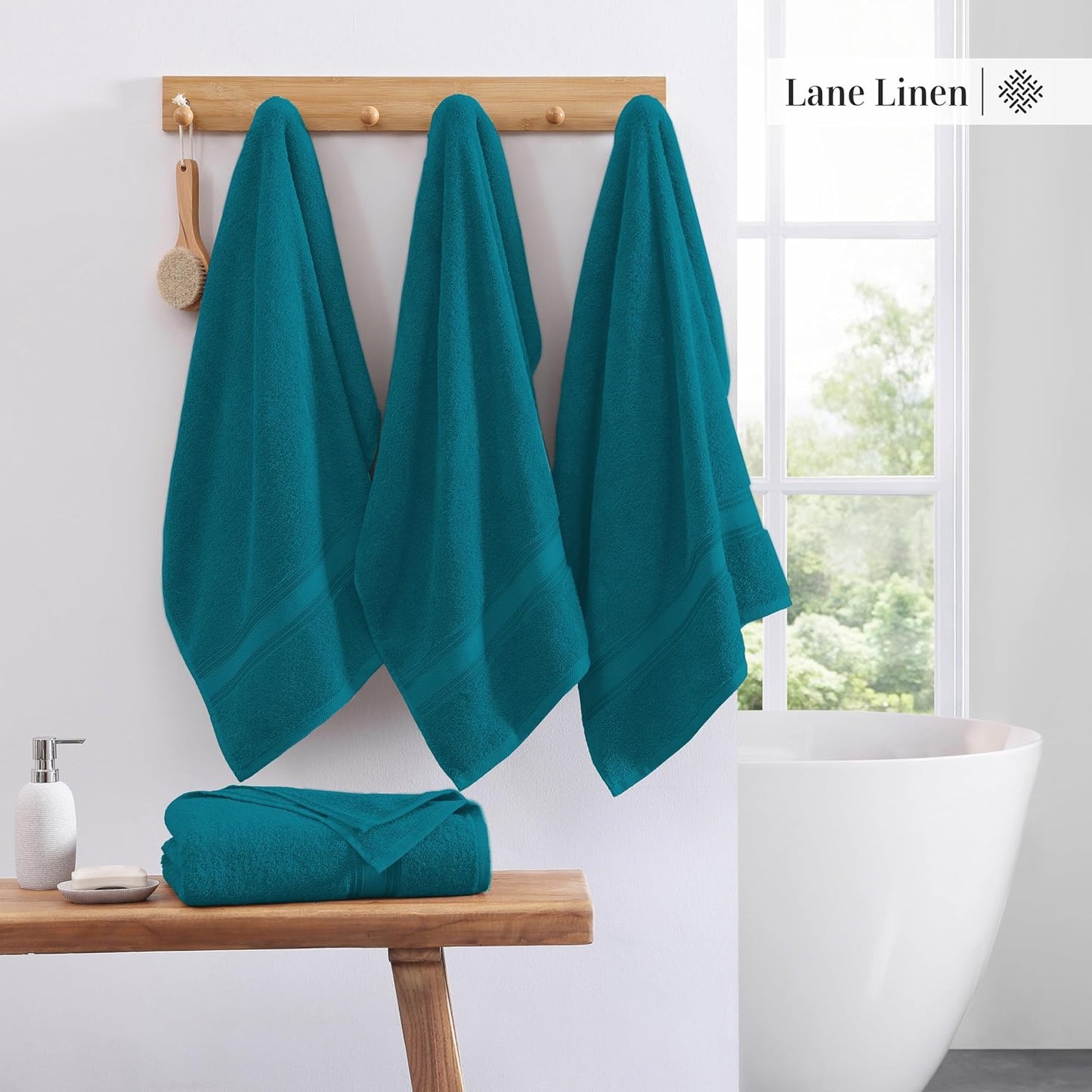 LANE LINEN 100% Cotton 4 Pack Bath Towels Set (30"x60") - Zero Twist, Large Cotton Towels for Bathroom - Quick Dry, Soft & Absorbent Bath Towel Set - Pre Shrunk, Wide Variety of Colors - Sea Port