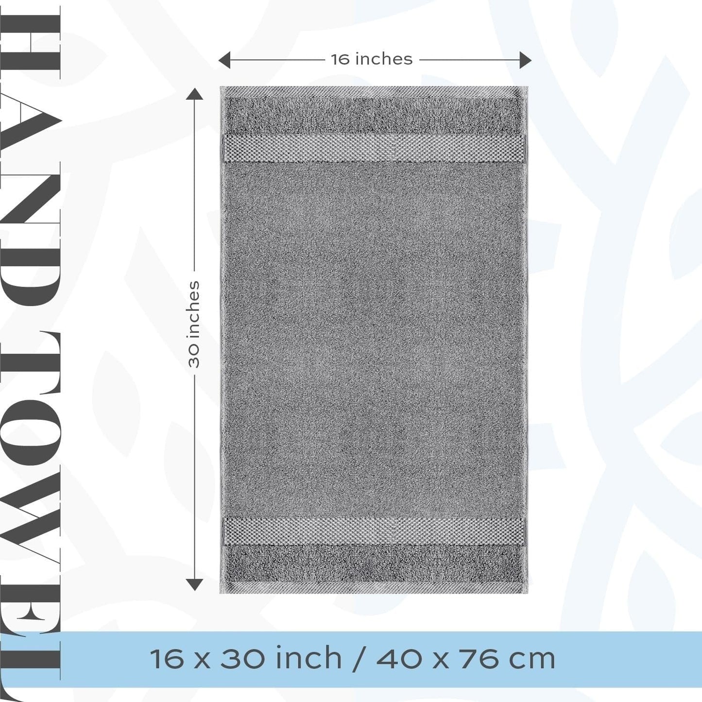 White Classic Luxury Light Gray Hand Towels - Soft 100% Turkish Cotton | Highly Absorbent Hotel spa Bathroom Towel Collection | 16x30 Inch | Set of 6