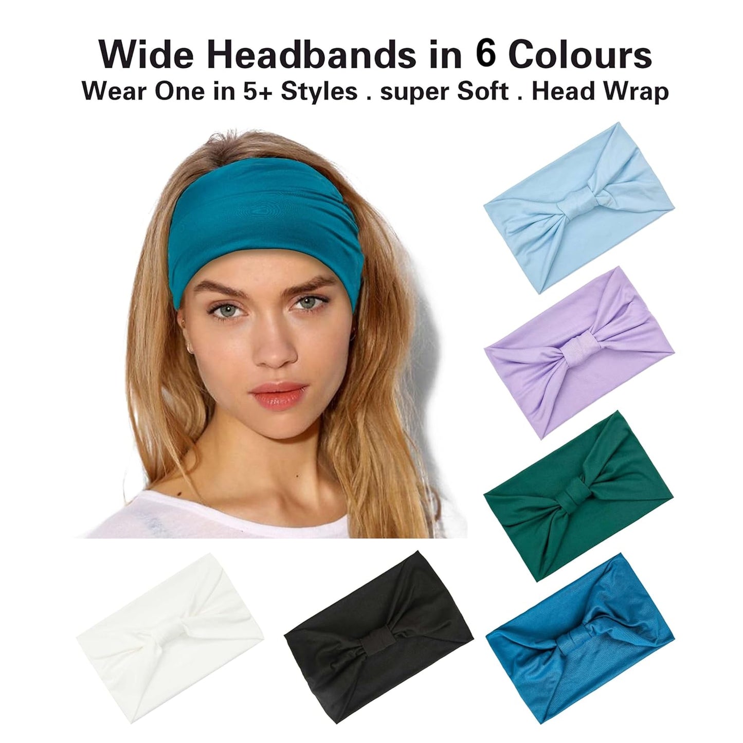 GiLi 6 Pack Wide Headbands for Women Non Slip Soft Elastic Hair Bands Yoga Running Sports Workout Gym Head Wraps, Knotted Cotton Cloth African Turbans Bandana (with 6 Pcs Hair Ties)