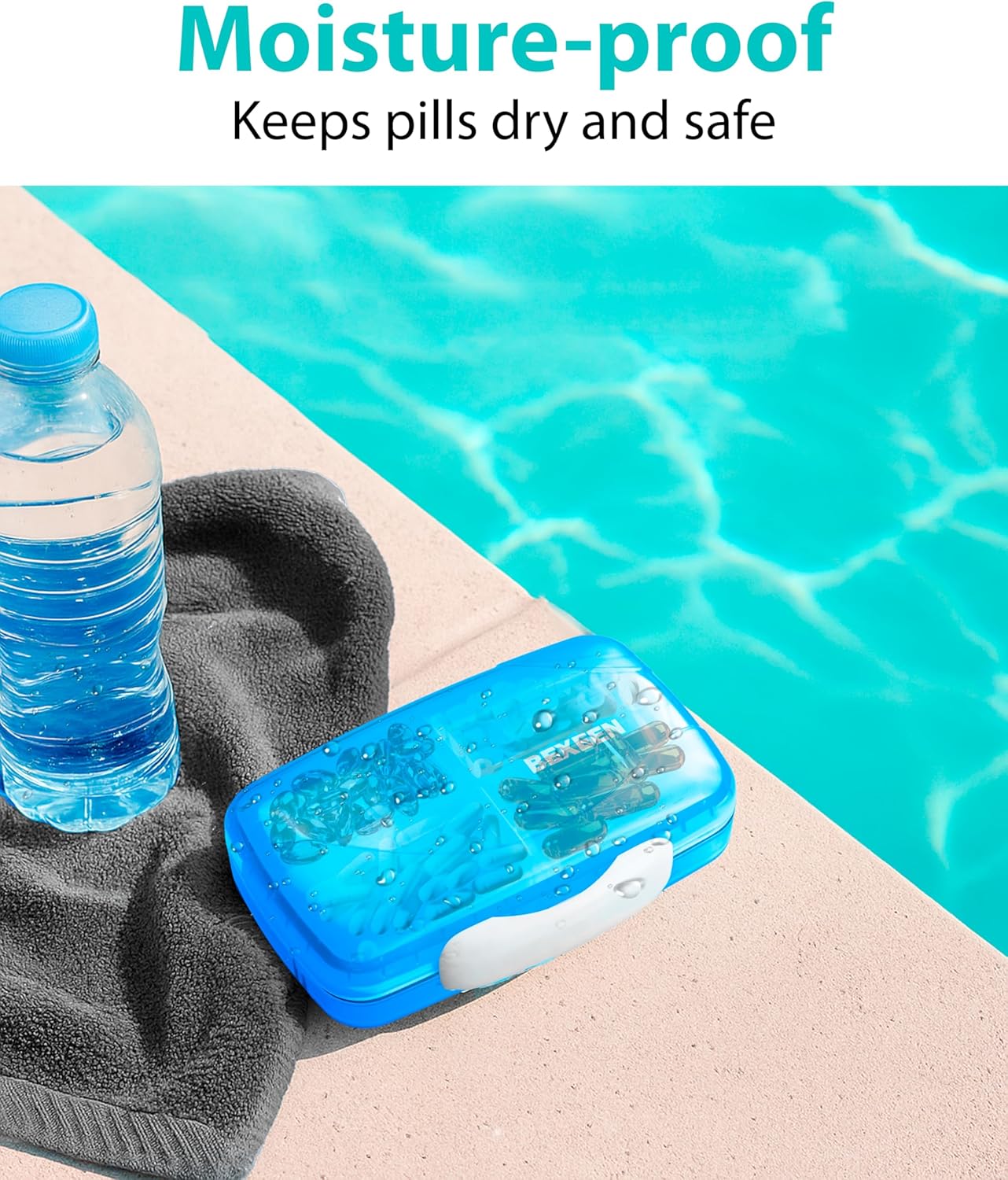 Travel Pill Organizer - Airtight Medicine Case for Traveling Portable Pharmacy Box with Labels Vitamin Container 8 Compartment Supplement Medication Holder Large Capacity Daily (Blue)