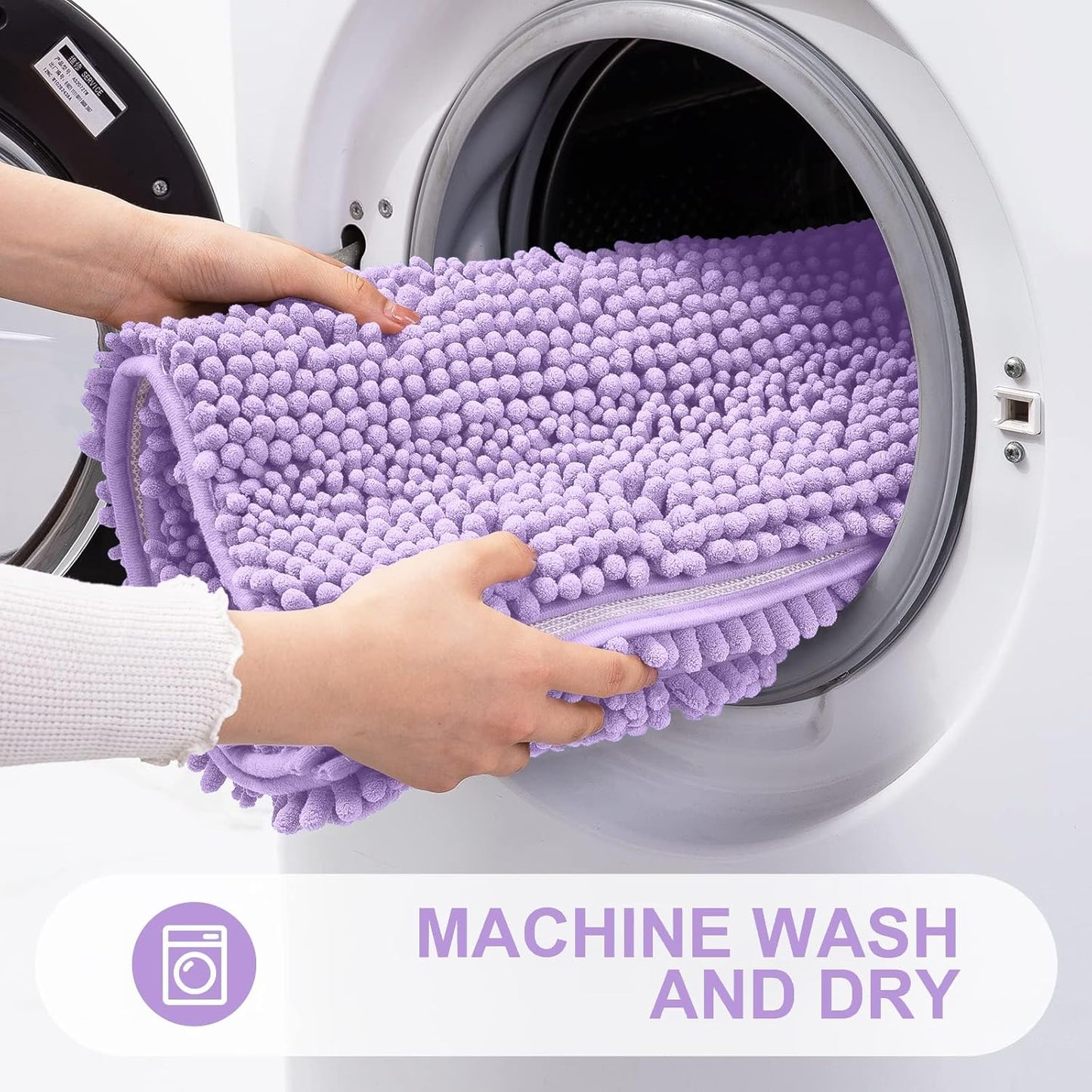 Grandaily Chenille Striped Bathroom Rugs 30x20, Extra Thick and Absorbent Bath Mats, Non-Slip Soft Plush Shaggy Shower Carpet, Machine Wash Dry, Bath Rug for Bathroom, (Medium, Purple)