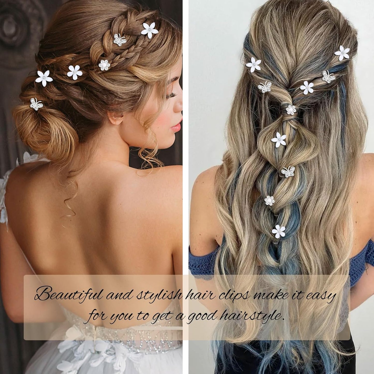 YISSION 20 Pcs Mini Flower Hair Clips Rhinestone Butterfly Hair Pins Small Decorative Hair Clips Wedding Hair Barrettes White Hair Clips Bridal Flower Girl Hair Accessories for Girls Women