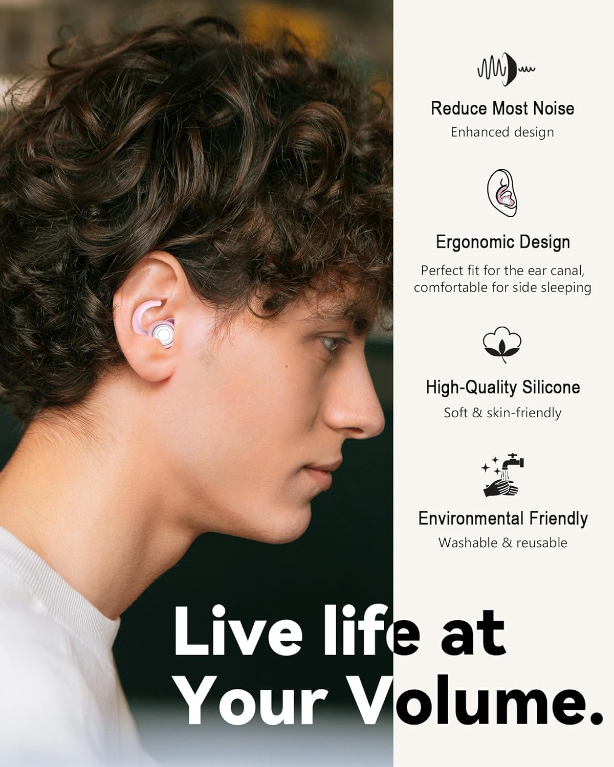 SUPCEAT Ear Plugs for Sleeping - Noise Reduction Soft Silicone Earplugs, 2 Pairs Reusable Hearing Protection Earplugs for Noise Sensitivity, Sleep,Snore,Travel, Sound Reduction Noise Cancelling - Pink