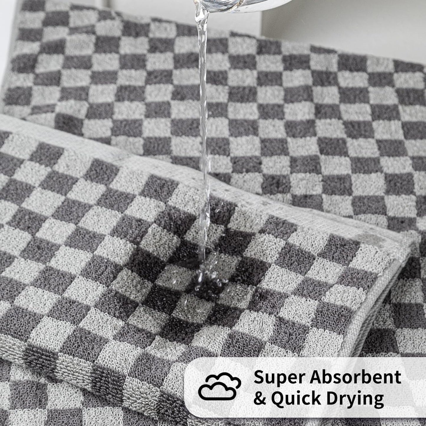 Checkered Bath Towel Set of 3, 100% Cotton Bath Towels Large, 520GSM, 55.12"*27.56", Luxury Shower Towels for Bathroom, Soft Absorbent Quick-Dry（Midnight Blue+Brown+Grey）