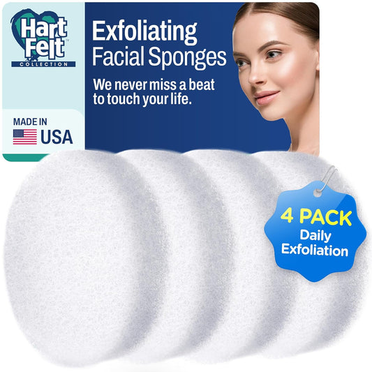 HartFelt Round Face Scrubber for Women | Reusable Facial Sponges for Daily Cleansing | Facial Exfoliating Pads for Removing Dead Skin, Dirt & Makeup | Use with Favorite Cream | Made in USA - 4 Count