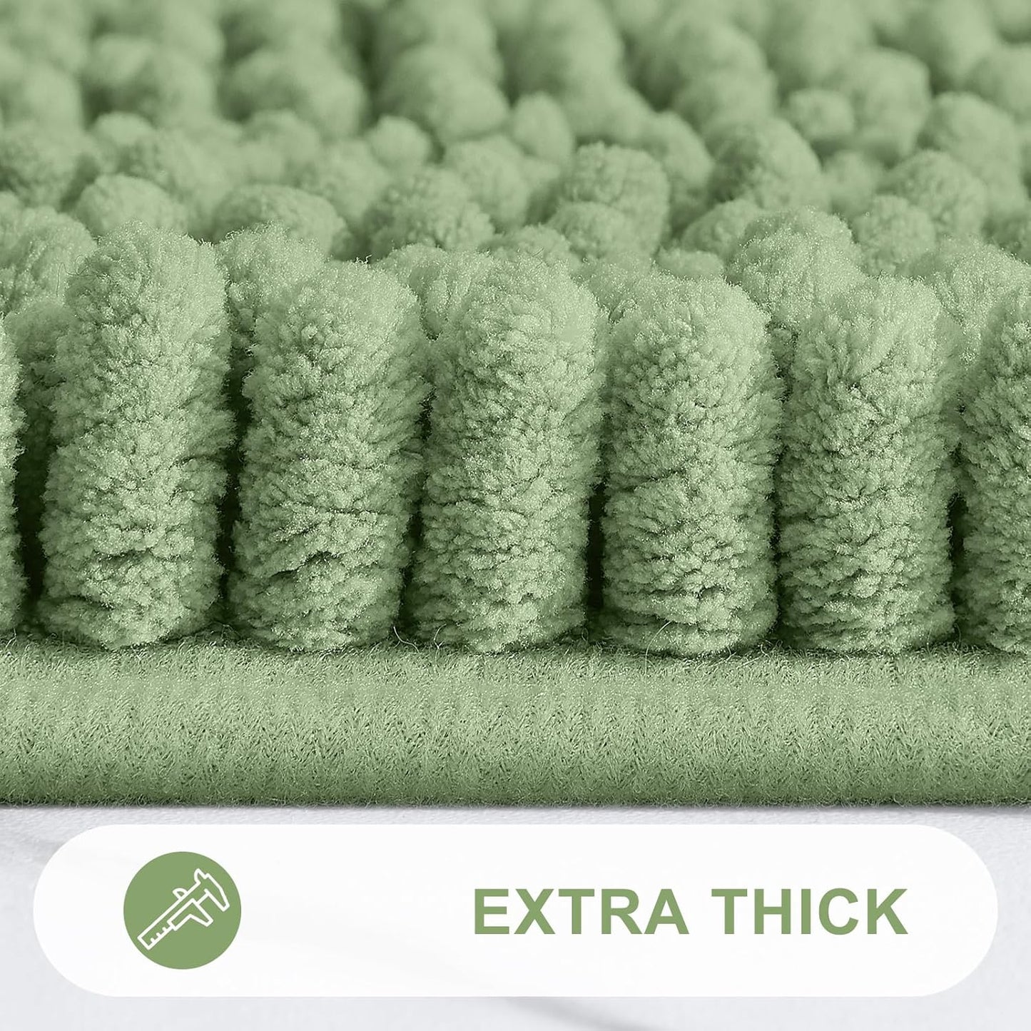 Grandaily Chenille Striped Bathroom Rugs 30x20, Extra Thick and Absorbent Bath Mats, Non-Slip Soft Plush Shaggy Shower Carpet, Machine Wash Dry, Bath Rug for Bathroom, (Medium, Sage Green)