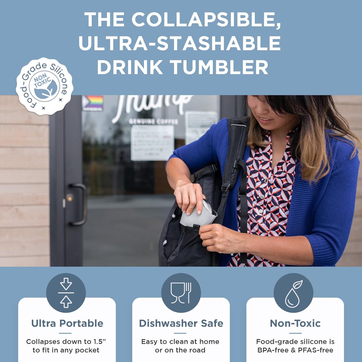 HYDAWAY 16oz Collapsible Tumbler - BPA-Free, Reusable Silicone Cup with Lid & Insulating Sleeve - Perfect for Coffee, Travel, and Everyday Use