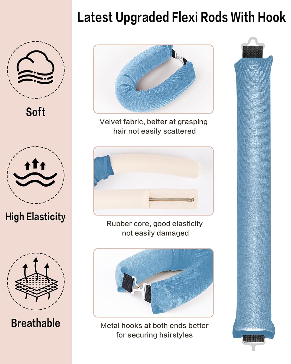 Heatless Curls Overnight Hair Curler - 4 Pcs Curling Rod to Sleep In, Velvet Hair Rollers with Satin Hair Scarf