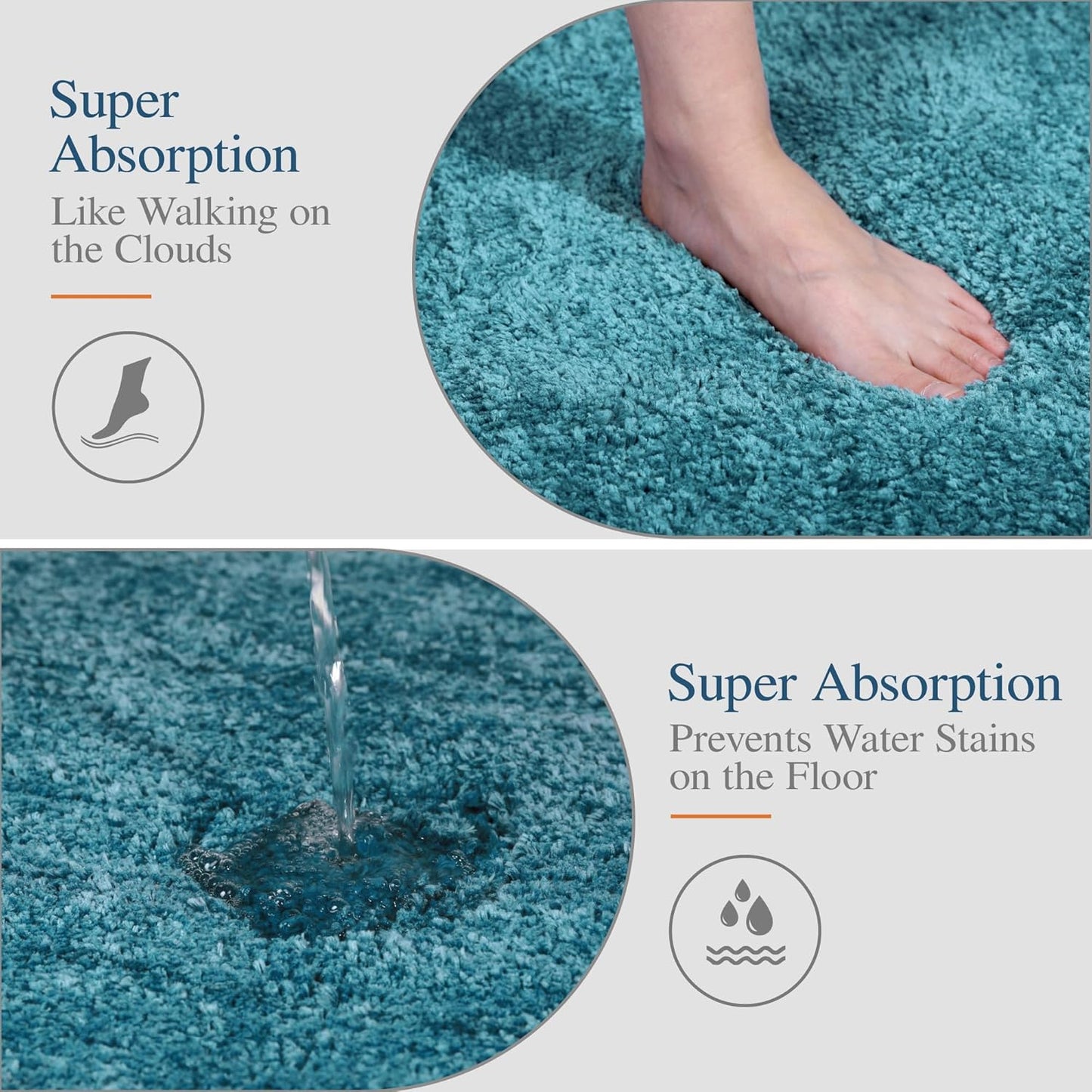 Walensee Bath Mat Non Slip Absorbent Microfiber Shaggy Rug (20 x 32, Teal) Thick Plush Shower Mat Machine Washable
