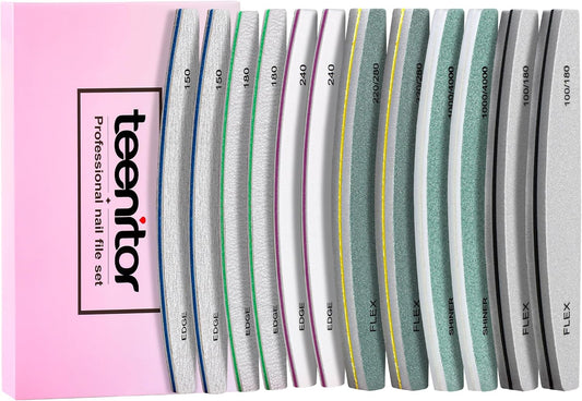 Teenitor Nail File and Buffer Set, 2 Sets Nail Buffer Block Nail Files for Natural Nails, Emery Boards for Nails Nail Buffer and Shine Kit, Acrylic Nail Files 100/180 Fingernail Files for Women