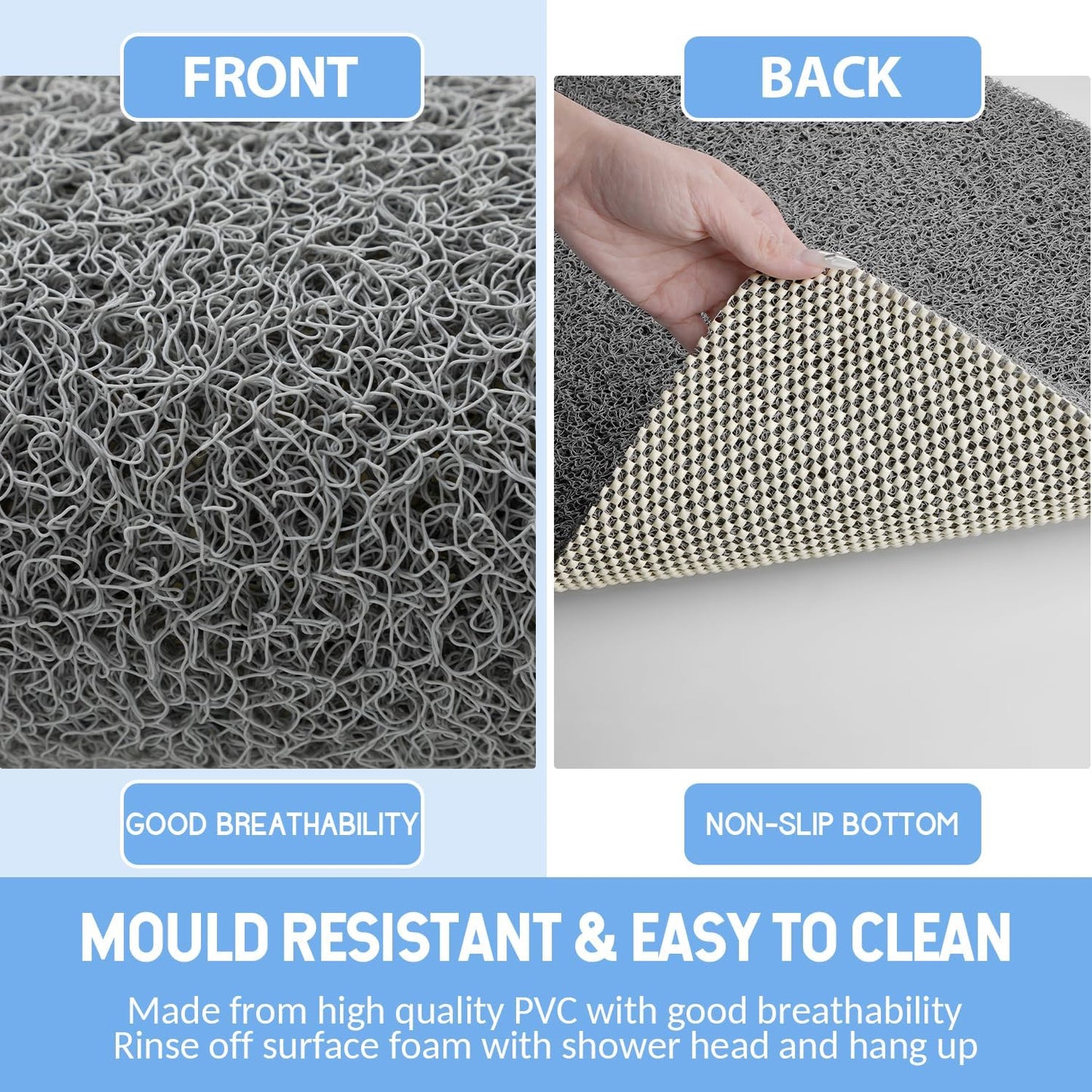 Non-Slip Bathtub Mat, Anti Slip Shower Mat, Fast Drying Bathtub Mats, Foot Scrubber Mat, Anti Slip Mat for Tub, Floor, Bathroom, Kitchen, Home, Hotel (Grey 36"×24")