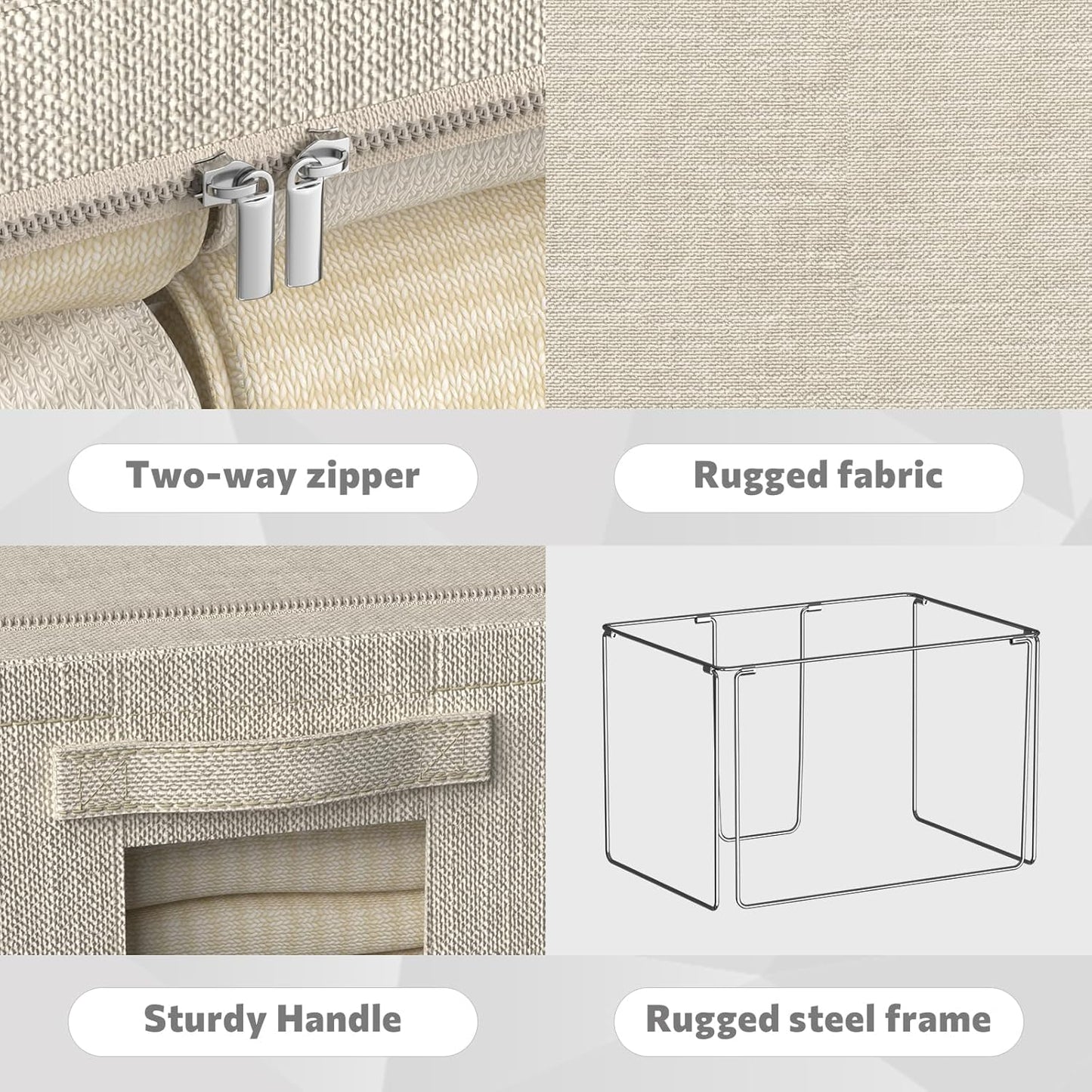 FHSQX 6 Pack Clothes Storage Bins with Metal Frame Foldable Storage Bins for Clothes Linen Fabric Storage Box with Clear Window (Beige, 15.7x11.8x7.8inch(22L))