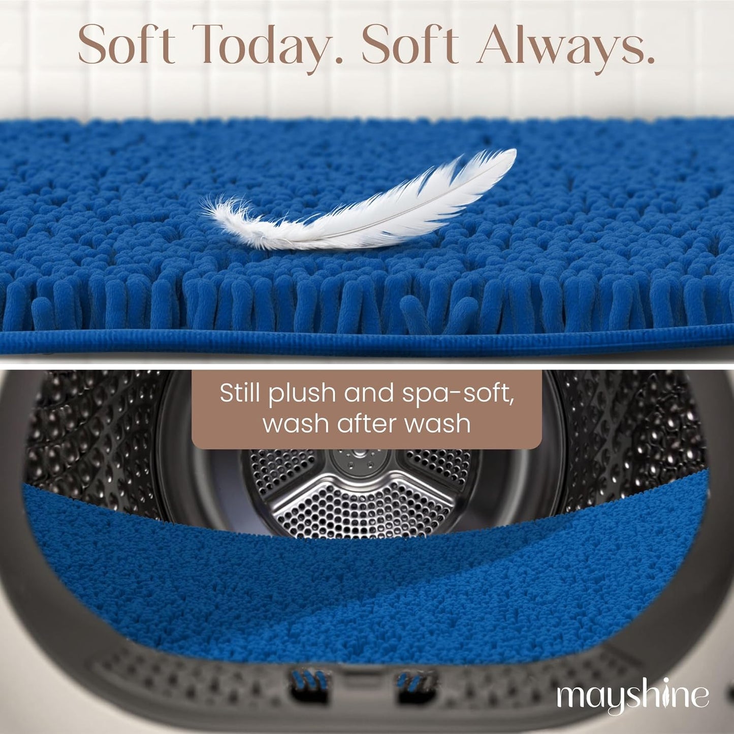 MAYSHINE Chenille Plush Runner Rug, Dark Blue, 71x31 in, Machine Washable, Non-Slip Door Mat, Bath Mat with Water Absorbent Quick Drying Microfiber Shag Carpet