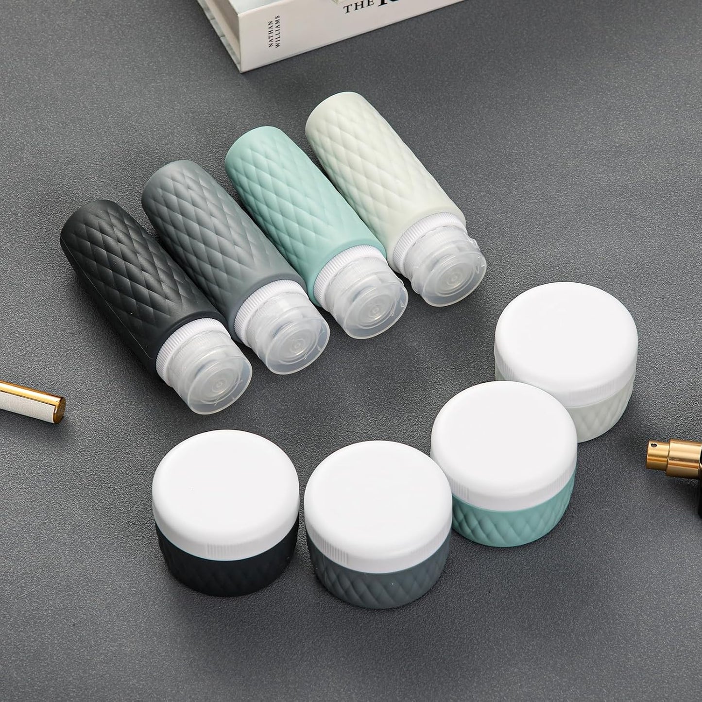 8 Pack Travel Bottles for Toiletries - 3 OZ / 90 ML, | Leak Proof Silicone Containers with Clear Bag, Travel Size Toiletries for Lotions, Creams, Foundation, Shampoo, body wash and More |