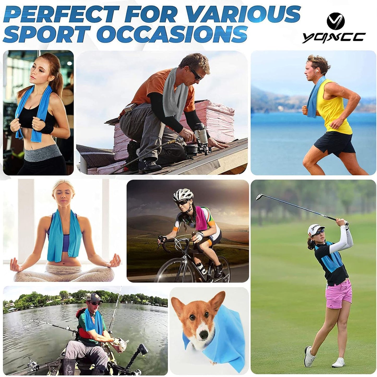 YQXCC Cooling Towels | 6 Pack 47"x12" | Ice Cool for Neck | Microfiber Soft Breathable Chilly | for Yoga, Sports, Golf, Gym, Camping, Running, Fitness, Workout & More Activities