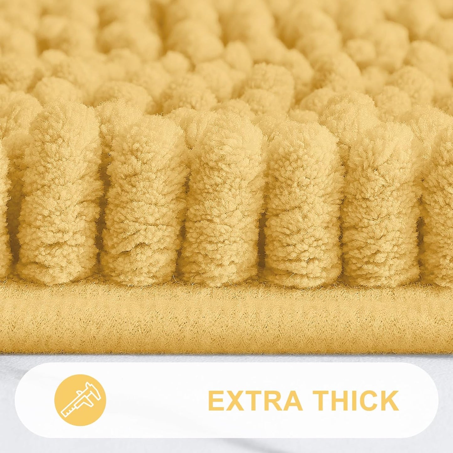 Grandaily Chenille Striped Bathroom Rugs 59x20, Extra Thick and Absorbent Bath Mats, Non-Slip Soft Plush Shaggy Shower Carpet, Machine Wash Dry, Bath Rug for Bathroom, Yellow