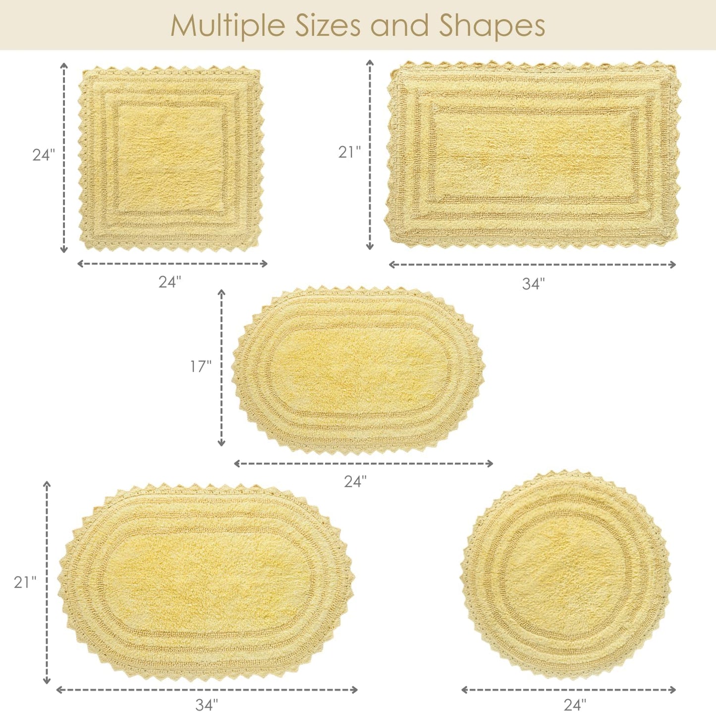 RAJRANG Pale Banana Crochet Cotton Bath Rug - 24 Inches Soft Absorbent Square Bath Mat for Bathroom Farmhouse Hotel Restaurant