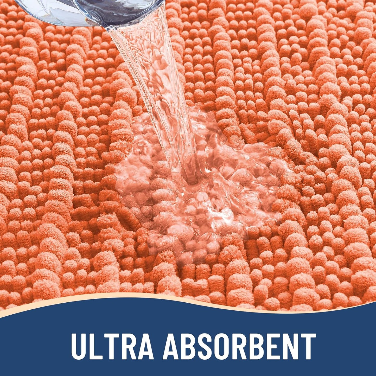 Arotive Luxury Chenille Bathroom Rug Mat, Extra Soft Thick Absorbent Shaggy Bath Rugs, Non-Slip Machine Wash Dry, Plush Bath Mats for Bathroom, Shower and Tub, 54x24, Coral